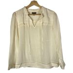 J.Crew Point Sur Ivory White Silk Ruffle Long Sleeve Blouse M Photo 0