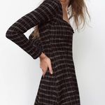 ZARA  NWT black & silver plaid checkered long sleeve sweetheart tweed mini dress Photo 4