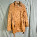 Bod Christensen 100% Leather Tan Caramel Moto Coat Belted Asymmetrical L Brown Size L Photo 7