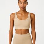 ALO Tan Sleeveless Knit Pullover Activewear Yoga Sports Bra Crop Tank Top Size S Photo 0