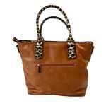 Studded Motorcycle Jacket Leopard Trim Satchel Brown Photo 3