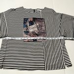 Why Dress Women Size Large Black White Striped Blouse Handbag Faux Pearls Preppy Photo 4