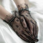 NWT Black lace wrist length ruffle gloves with pearl embellishments Photo 1