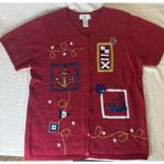 Susan Graver Novelty 4th of July Red White & Blue Nautical Short Sleeve Knit Cardigan Beach L Photo 1