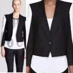 Helmut Lang Black & White Semi Cropped Structured Blazer Linen Blend 4 Designer Photo 1