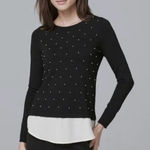 White House | Black Market Black Long Sleeve Top with White Trim Photo 0
