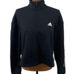 Adidas Essential Women's Fleece Loose Cropped 1/4-Zip Pullover in black size L Photo 1