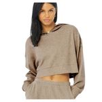 Alo Yoga Alo Muse Hoodie Gravel Heather Tan Ribbed Stretchy Sweatshirt Sweater Pullover L Photo 4