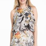 White House | Black Market WHBM Ruffle Flowy Lightweight Cool Tropical Floral Black Shell Tank Top Blouse S Photo 0