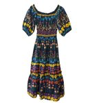 Cara Cara Mimi Flowerbox Navy Off Shoulder Smocked Midi Dress XS Blue Photo 3