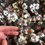 Apostrophe Brown Tan Coral Pink Floral Satin Square Neck Short Sleeve Blouse S Photo 10