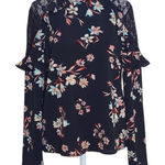Lily White  Black Floral Blouse with Lace Accent Size Medium Black Floral Top Photo 0