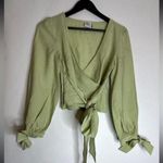 Princess Polly Alena Wrap Top in Sage Light Green Size US 2 Photo 4