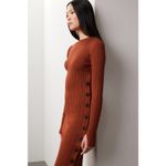 Adam Lippes Rust Ribbed Knit Side Button Long Sleeve Sweater Midi Dress Size S Photo 1