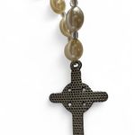 Faux Pearl Vintage Cross Necklace Chocker Short Silver Pendant Cream Photo 3