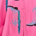 Blue B Western Cowboy Fringe Boots Shirt Size Large Rodeo Festival Sequin Pink Photo 4