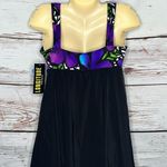 Longitude NWT Size 14 Black - Purple Floral Print Bathing Suit Swim Dress Photo 1
