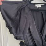 Entro Black Satin Bubble Puff Sleeves Faux Wrap Dress High Low Hem Belt‎ Midi S Photo 10