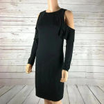 Three Dots Black Long Sleeve Cold Shoulder Sheath Dress SMALL Photo 4