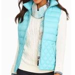 Talbots Down Puffer Vest Womens M Medium Aqua Filled Quilted Zip Up Mock Jacket Photo 0