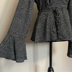Lulus Love is Enough polka dot Bell flare sleeve wrap top black/white Black Size L Photo 2