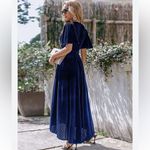 Simplee Apparel Simplee Small Butterfly Sleeve Wrap Navy Blue‎ Velvet Maxi Dress Tie Front Photo 4