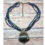Chico's  Multistrand Peacock Iridescent Bead Pendant Necklace Statement Whimsey Photo 5