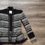 Rebecca Taylor  Blazer Fringe Hem Black Lamb Trim Peplum Jacket Striped 4 Photo 5