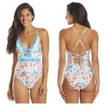 La Blanca 💕💕 Terra Print Plunge Neck One-Piece Swimsuit ~ 10 Tera Italia NWT Photo 5