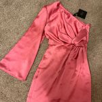 NWT Muse By Marchesa Gardenia One Sleeve Satin Dress in Size 0 & color “Punch” Pink Photo 2