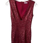 Tobi  Low Cut V-Neck Sequin Bodycon Mini Dress Ruby Red Size Small Photo 0
