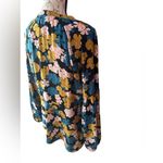 CAbi Favorite Blouse Buttons Balloon Sleeve Black Teal Pink Gold Flowers Large Photo 9