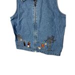 Christopher & Banks Vintage Denim Zipper Vest Bear Bees Embroidery Medium Photo 2