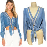Lovers + Friends Lovers +‎ Friends Carmine Chambray Tencel Top Size Medium Photo 1