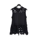 Alexis  Women’s Large‎ Sleeveless Blouse Black Crochet Lace Neck Tie Photo 4