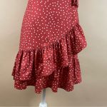 Retro Women's Small Polka Dot Ruffle Tie Wrap Flowy 50's V Neck Swing Dress Red Photo 2