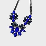 Womens Embellished Crystal Gemstone Clasp Chain Statement Necklace Blue Cobalt G Gray Photo 2