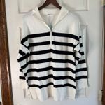 WIHOLL Striped Pullover Sweater Quarter Zip Tunic Top Oversized Medium Black Photo 7