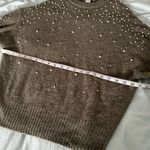 H&M Women’s XS Olive Green Pearl Appliqué Pullover Sweater. Oversized. Stretch. Photo 2