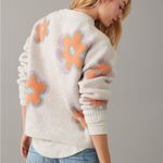 American Eagle Outfitters Cream Sweater with Orange and Purple Floral Design Photo 1