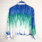 ZARA  Blue Green Watercolor Tie Dye Satin Long Sleeve Button Down cropped XL Photo 5