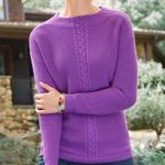 Talbots  Wool Cable Knit Mock Neck Sweater Purple Orchid Medium Photo 0