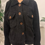 Ashley Vintage Charm Black Teddy Bear Fleece Sherpa Button Up Jacket Women's XL Photo 0