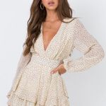 Princess Polly NWT String of Love Cream and Brown Printed Ruffle Romper- Size 8 Photo 0