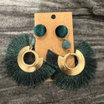 Elegant Teal and Gold Fringe Earrings Green Photo 0