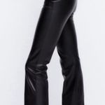 ZARA Faux Leather Pants Size Medium Black Zipper Slit Flare Vegan Pleather Photo 2