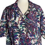 Buttons Vintage Paisley Pullover Top XL White Collar Elastic Waist Short Sleeves Photo 1