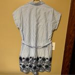 Jade Blue and White Striped Dress with Dark Blue Floral Accents Size M Photo 6