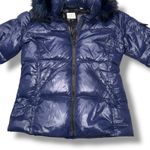 S13 NEW YORK Navy Shiny Faux Fur Hood Puffer Jacket Women's Medium Blue Photo 3