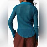 Free People  Siggi Button Down Mesh Cotton Shirt Teal Blue Green Photo 1